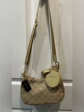 bebe Beige Logo Crossbody with Round Coin Pouch